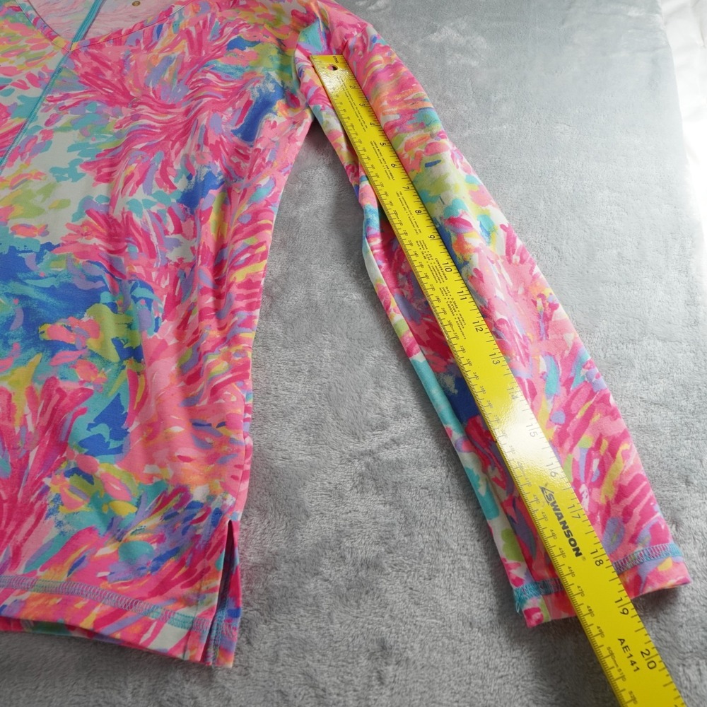 Lilly Pulitzer Treena Top Womens S Pink Tropical Preppy Luxletic Resort V Neck - Picture 7 of 11